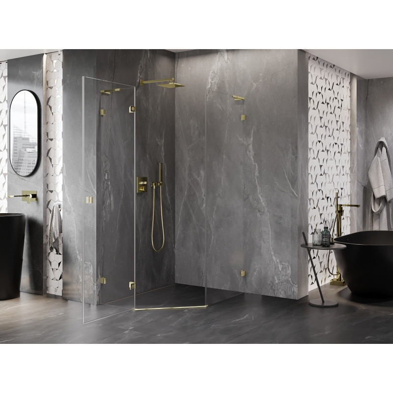 Mexen Lunar L fünfeckige Duschtür links 80 x 100 cm, transparent, Gold - 831L-080L-100P-50-00-L