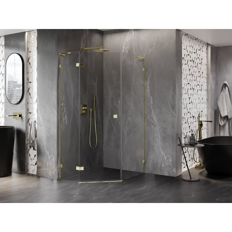 Mexen Lunar L fünfeckige Duschtür links 80 x 100 cm, transparent, Gold - 831L-080L-100P-50-00-L