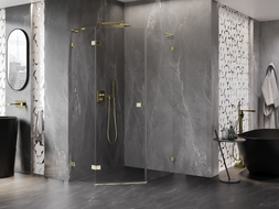 Mexen Lunar L fünfeckige Duschtür links 80 x 100 cm, transparent, Gold - 831L-080L-100P-50-00-L