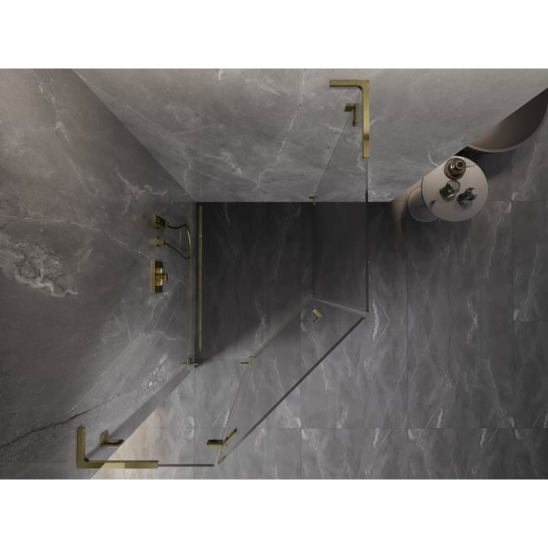 Mexen Lunar L fünfeckige Duschtür links 80 x 100 cm, transparent, Gold - 831L-080L-100P-50-00-L