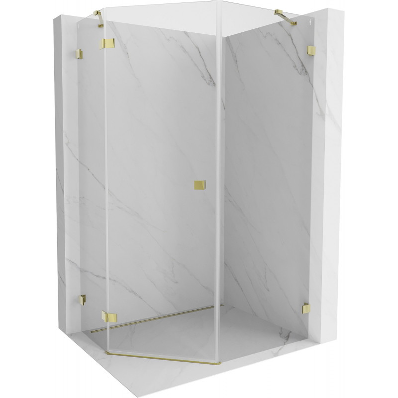 Mexen Lunar Fünfeck-Duschkabine, schwenkbar, links, 80 x 100 cm, transparent, gold - 831-080L-100P-50-00-L