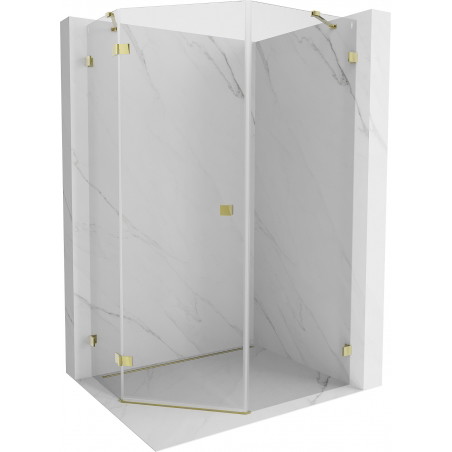 Mexen Lunar Fünfeck-Duschkabine, schwenkbar, links, 80 x 100 cm, transparent, gold - 831-080L-100P-50-00-L