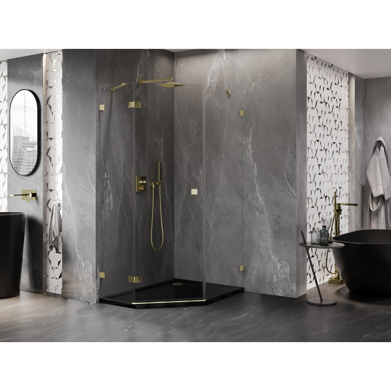 Mexen Lunar Fünfeck-Duschkabine, schwenkbar, links, 80 x 100 cm, transparent, gold - 831-080L-100P-50-00-L