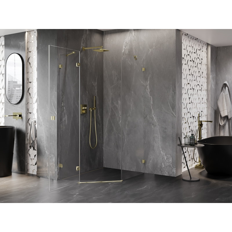 Mexen Lunar Fünfeck-Duschkabine, schwenkbar, links, 80 x 100 cm, transparent, gold - 831-080L-100P-50-00-L