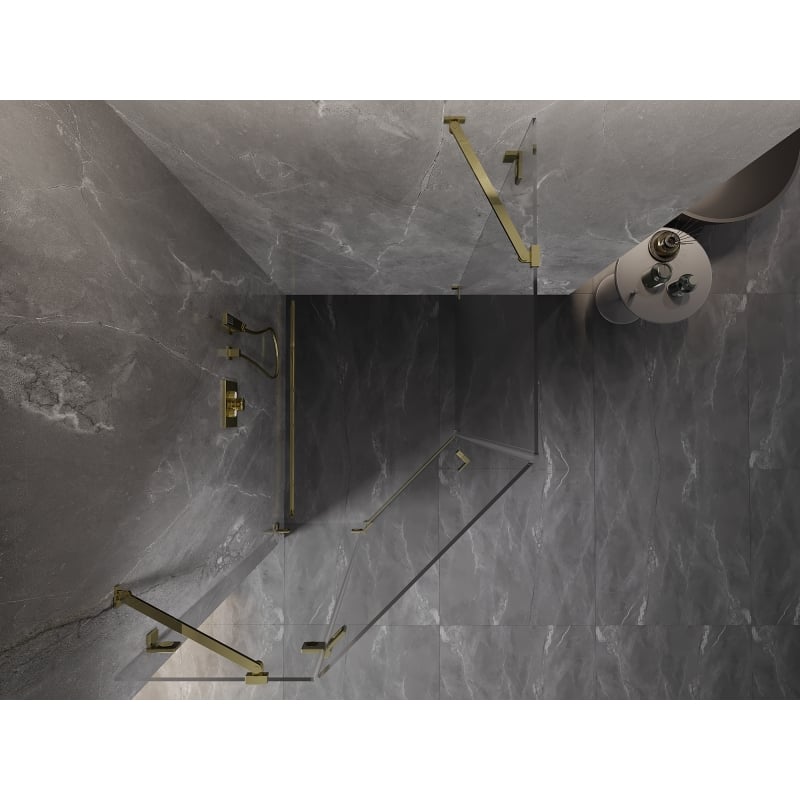 Mexen Lunar Fünfeck-Duschkabine, schwenkbar, links, 80 x 100 cm, transparent, gold - 831-080L-100P-50-00-L