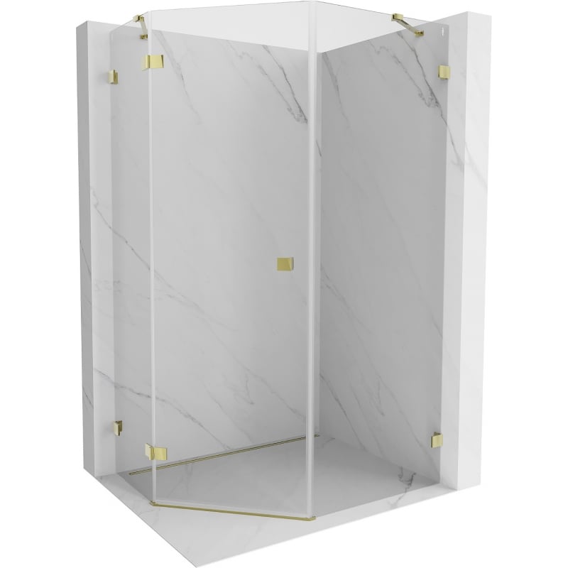 Mexen Lunar Fünfeck-Duschkabine, links öffnend, 90 x 100 cm, transparent, gold - 831-090L-100P-50-00-L