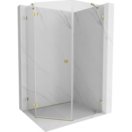 Mexen Lunar Fünfeck-Duschkabine, links öffnend, 90 x 100 cm, transparent, gold - 831-090L-100P-50-00-L