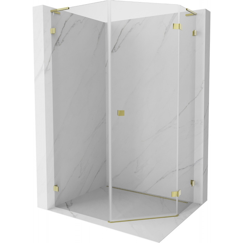 Mexen Lunar L Fünfeck-Duschkabine, rechte Schwenktür 80 x 90 cm, transparent, gold - 831L-080P-090L-50-00-P