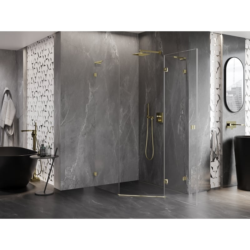 Mexen Lunar L fünfeckige Duschkabine, rechts schwenkbar 80 x 100 cm, transparent, gold - 831L-080P-100L-50-00-P