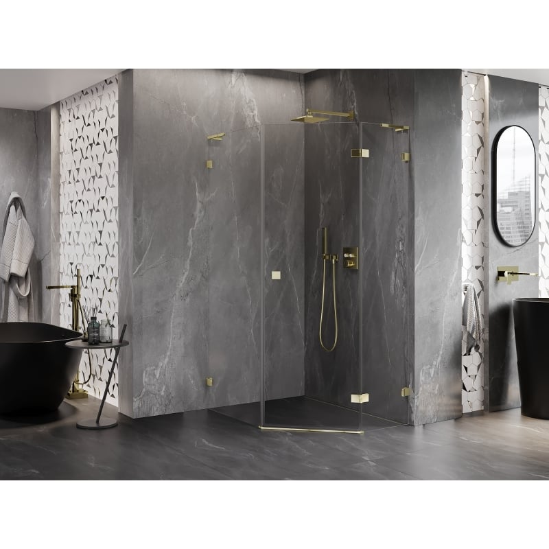 Mexen Lunar L fünfeckige Duschkabine, rechts schwenkbar 80 x 100 cm, transparent, gold - 831L-080P-100L-50-00-P