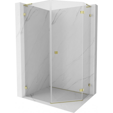 Mexen Lunar L fünfeckige Duschkabine, schwenkbar rechts 90 x 100 cm, transparent, gold - 831L-090P-100L-50-00-P