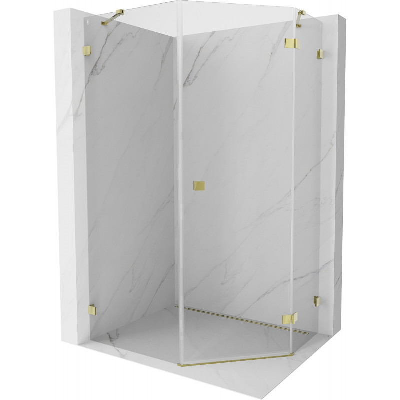 Mexen Lunar fünfeckige Duschkabine, schwenkbar, rechts 80 x 90 cm, transparent, gold - 831-080P-090L-50-00-P