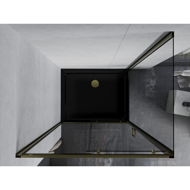Mexen Apia Duschkabine schiebbar 100 x 80 cm, transparent, gold + Duschwanne Flat, schwarz - 840-100-080-50-00-4070G