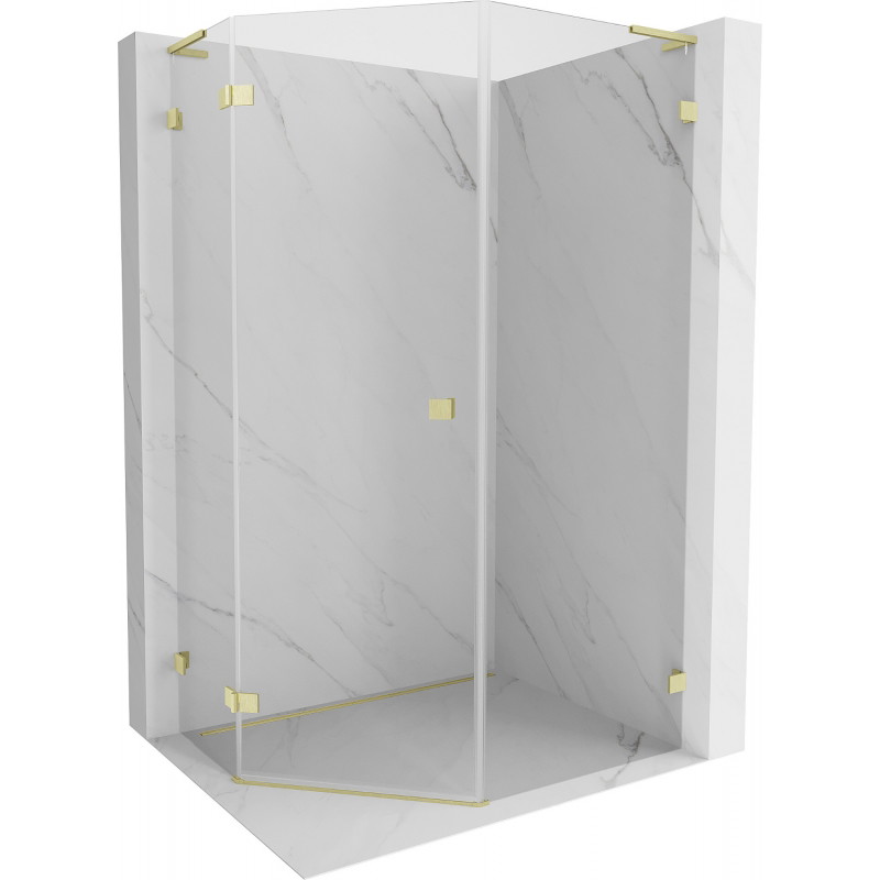 Mexen Lunar L fünfeckige Duschkabine, links öffnend, 80 x 90 cm, transparent, gebürstetes Gold - 831L-080L-090P-55-00-L