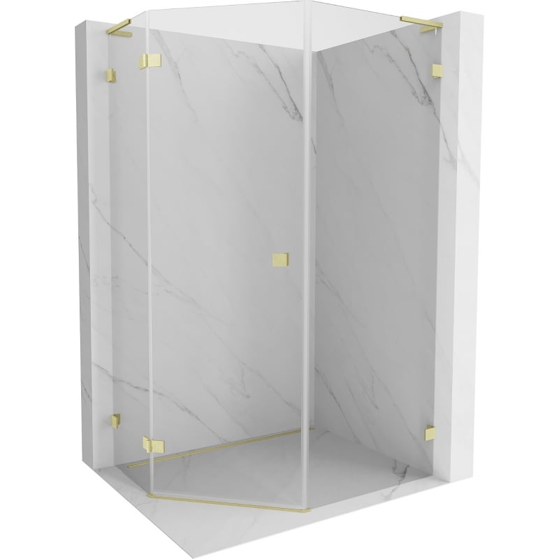 Mexen Lunar L fünfeckige Duschkabine, linke Schwingtür 80 x 100 cm, transparent, gebürstetes Gold - 831L-080L-100P-55-00-L