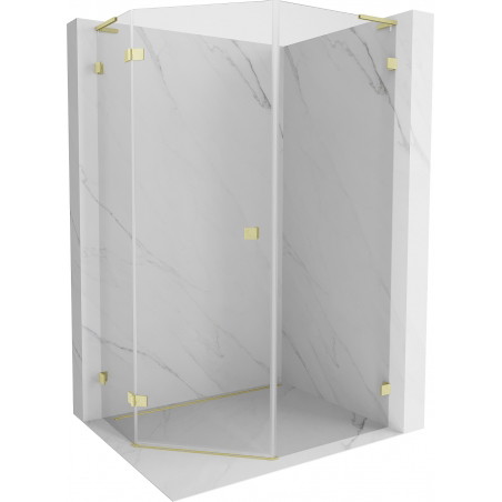 Mexen Lunar L fünfeckige Duschkabine, linke Schwingtür 80 x 100 cm, transparent, gebürstetes Gold - 831L-080L-100P-55-00-L
