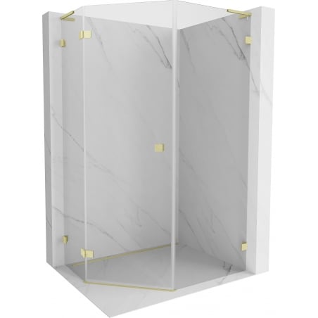Mexen Lunar L fünfeckige, links öffnende Duschkabine 90 x 100 cm, transparent, gebürstetes Gold - 831L-090L-100P-55-00-L