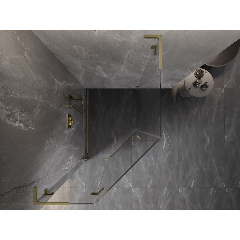 Mexen Lunar L fünfeckige, links öffnende Duschkabine 90 x 100 cm, transparent, gebürstetes Gold - 831L-090L-100P-55-00-L