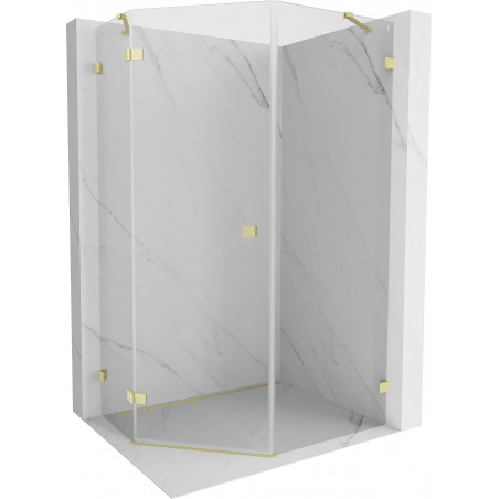 Mexen Lunar Fünfeck-Duschkabine links öffnend 80 x 90 cm, transparent, gold gebürstet - 831-080L-090P-55-00-L