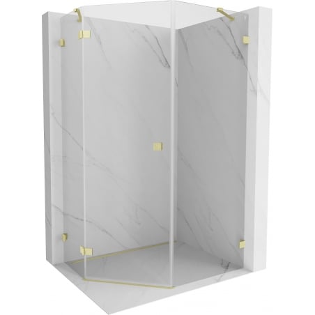 Mexen Lunar fünfeckige Duschkabine, links schwenkbar, 80 x 100 cm, transparent, gebürstet gold - 831-080L-100P-55-00-L
