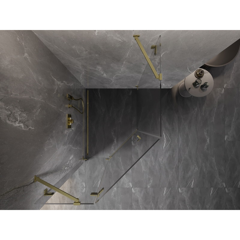 Mexen Lunar fünfeckige Duschtür links öffnend 90 x 100 cm, transparent, gebürstetes Gold - 831-090L-100P-55-00-L