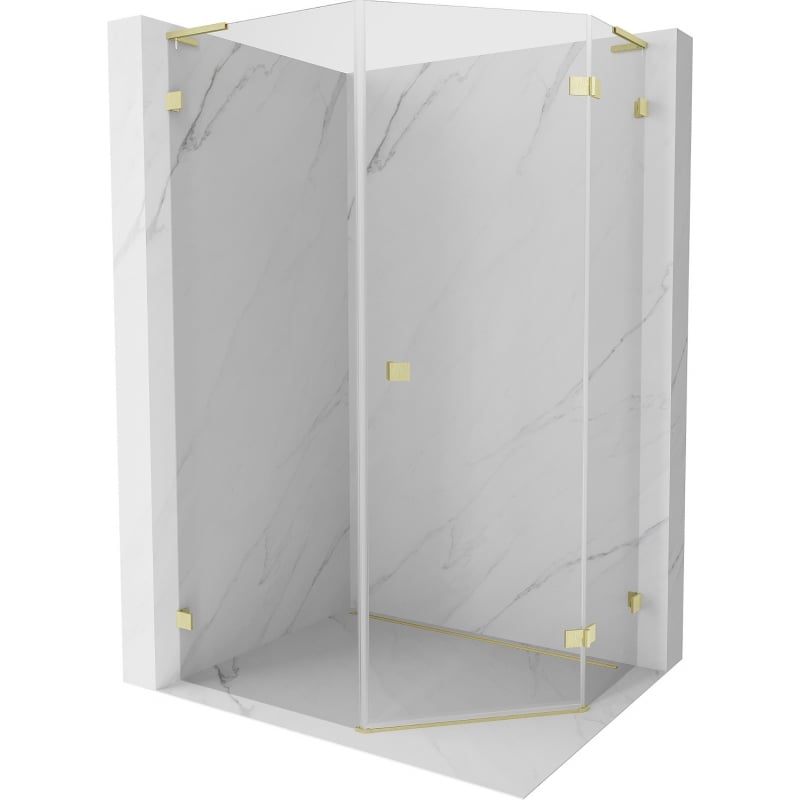 Mexen Lunar L Fünfeck-Duschkabine rechts öffnend 80 x 90 cm, transparent, gebürstetes Gold - 831L-080P-090L-55-00-P