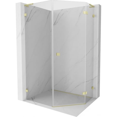 Mexen Lunar L Fünfeck-Duschkabine rechts öffnend 80 x 90 cm, transparent, gebürstetes Gold - 831L-080P-090L-55-00-P