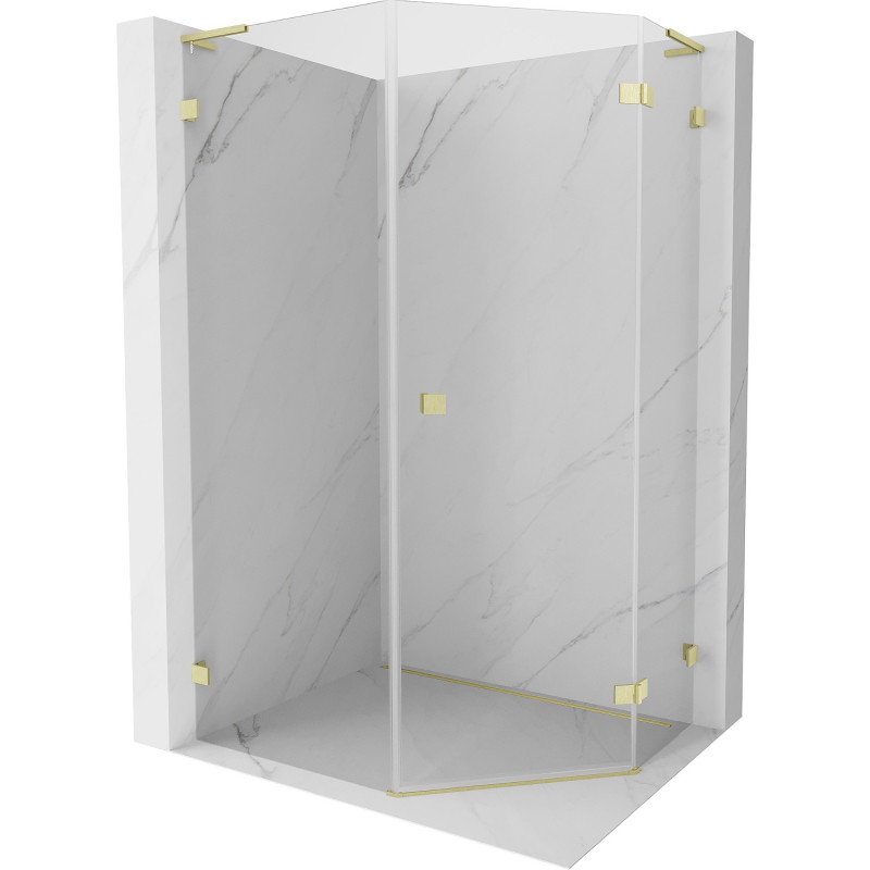 Mexen Lunar L fünfeckige, schwenkbare Duschkabine rechts 80 x 100 cm, transparent, gold gebürstet - 831L-080P-100L-55-00-P