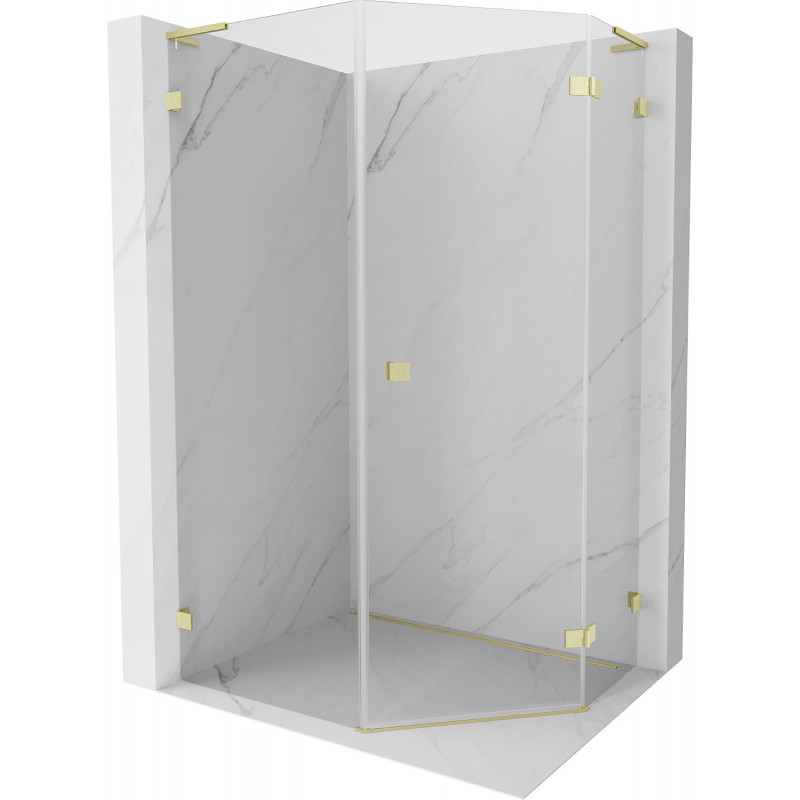 Mexen Lunar L Fünfeck-Duschkabine schwenkbar rechts 90 x 100 cm, transparent, gebürstetes Gold - 831L-090P-100L-55-00-P