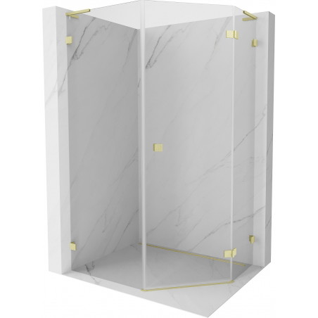 Mexen Lunar L Fünfeck-Duschkabine schwenkbar rechts 90 x 100 cm, transparent, gebürstetes Gold - 831L-090P-100L-55-00-P