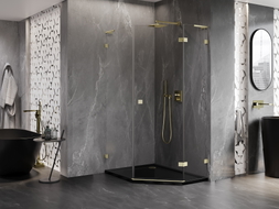 Mexen Lunar L Fünfeck-Duschkabine schwenkbar rechts 90 x 100 cm, transparent, gebürstetes Gold - 831L-090P-100L-55-00-P