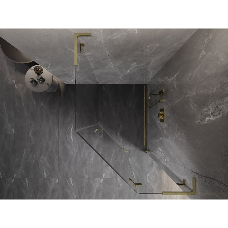 Mexen Lunar L Fünfeck-Duschkabine schwenkbar rechts 90 x 100 cm, transparent, gebürstetes Gold - 831L-090P-100L-55-00-P