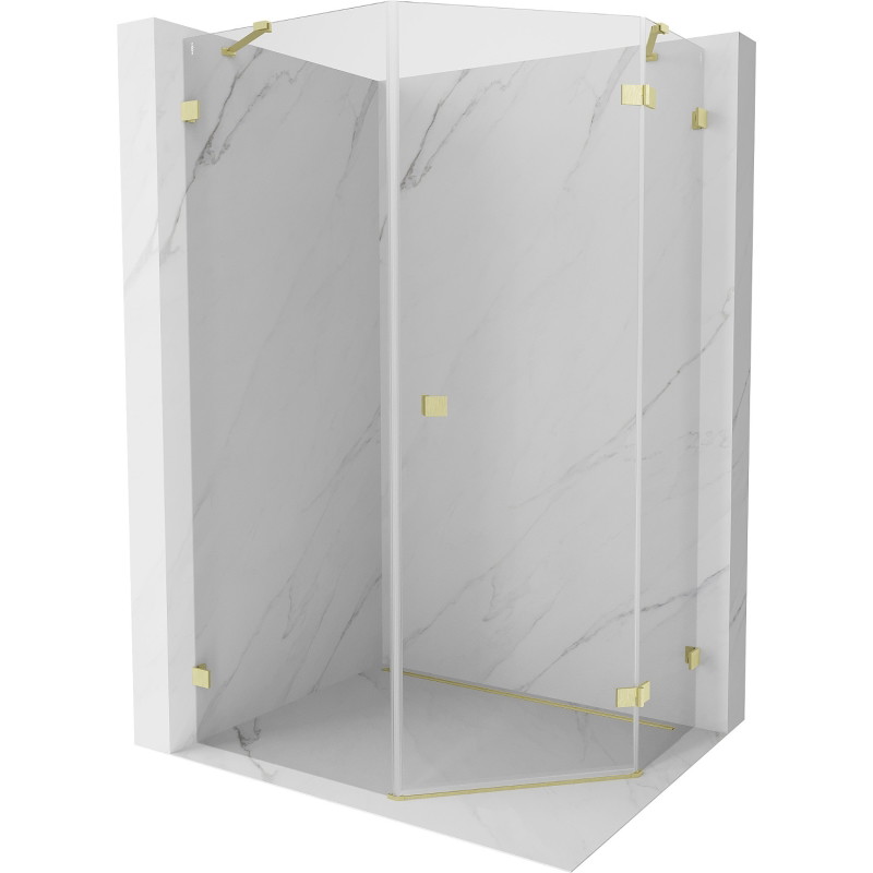 Mexen Lunar Fünfeck-Duschkabine rechte Schwingtür 80 x 90 cm, transparent, gebürstetes Gold - 831-080P-090L-55-00-P