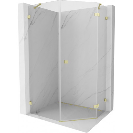 Mexen Lunar Fünfeck-Duschkabine rechte Schwingtür 80 x 90 cm, transparent, gebürstetes Gold - 831-080P-090L-55-00-P
