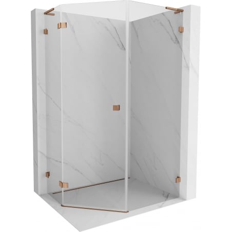 Mexen Lunar L Fünfeck-Duschkabine schwenkbar links 80 x 90 cm, transparent, Roségold - 831L-080L-090P-60-00-L