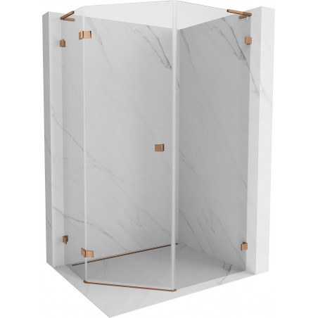 Mexen Lunar L Fünfeck-Duschkabine, schwenkbar, links 90 x 100 cm, transparent, Roségold - 831L-090L-100P-60-00-L