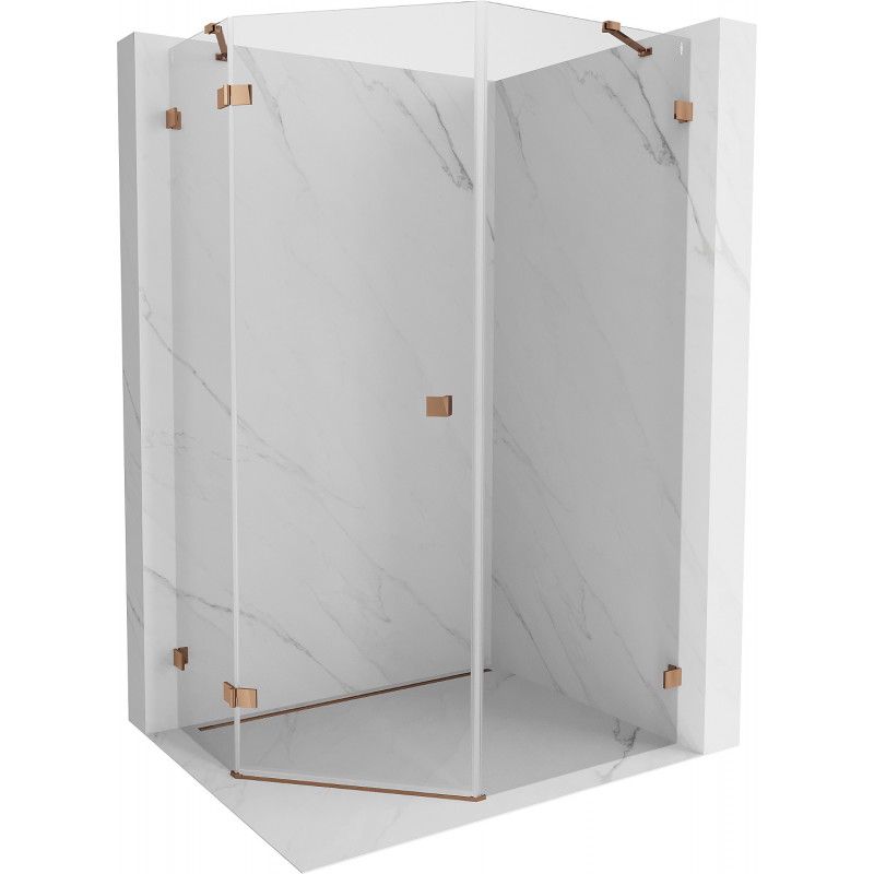 Mexen Lunar Fünfeck-Duschkabine, schwenkbar, links, 80 x 100 cm, transparent, Roségold - 831-080L-100P-60-00-L