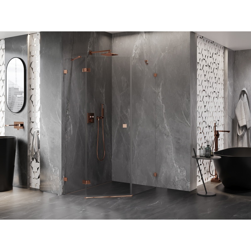 Mexen Lunar Fünfeck-Duschkabine, schwenkbar, links, 80 x 100 cm, transparent, Roségold - 831-080L-100P-60-00-L