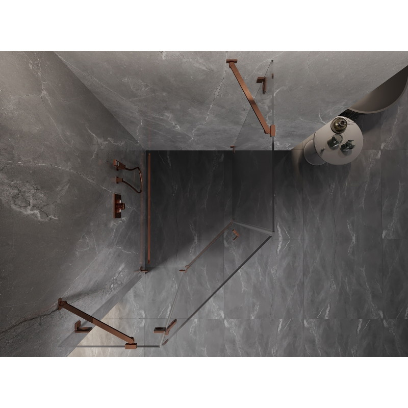 Mexen Lunar fünfeckige Duschkabine, schwenkbar, links 80 x 100 cm, transparent, Roségold - 831-080L-100P-60-00-L