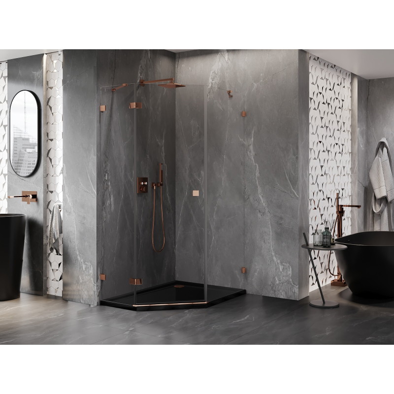 Mexen Lunar Fünfeck-Duschkabine schwenkbar links 90 x 100 cm, transparent, Roségold - 831-090L-100P-60-00-L