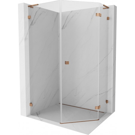 Mexen Lunar L Fünfeckige Duschkabine, rechts angeschlagen 80 x 100 cm, transparent, Roségold - 831L-080P-100L-60-00-P