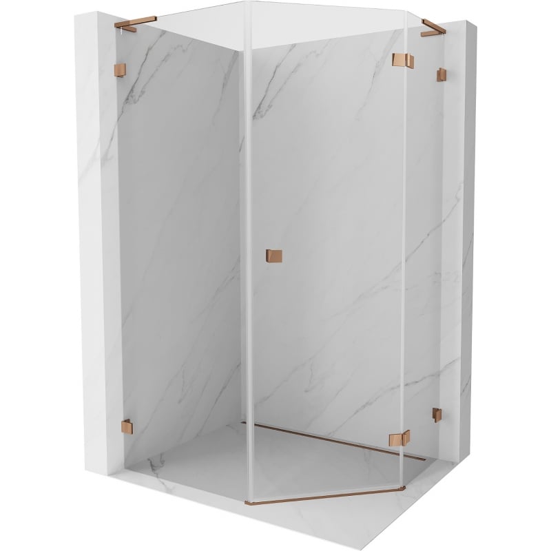 Mexen Lunar L fünfeckige Duschkabine rechts öffnend 90 x 100 cm, transparent, Roségold - 831L-090P-100L-60-00-P