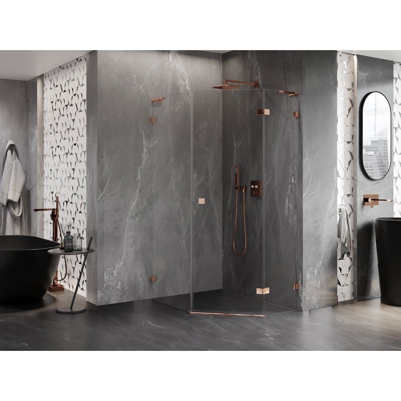 Mexen Lunar L fünfeckige Duschkabine rechts öffnend 90 x 100 cm, transparent, Roségold - 831L-090P-100L-60-00-P