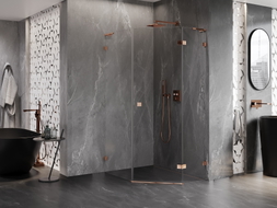 Mexen Lunar L fünfeckige Duschkabine rechts öffnend 90 x 100 cm, transparent, Roségold - 831L-090P-100L-60-00-P