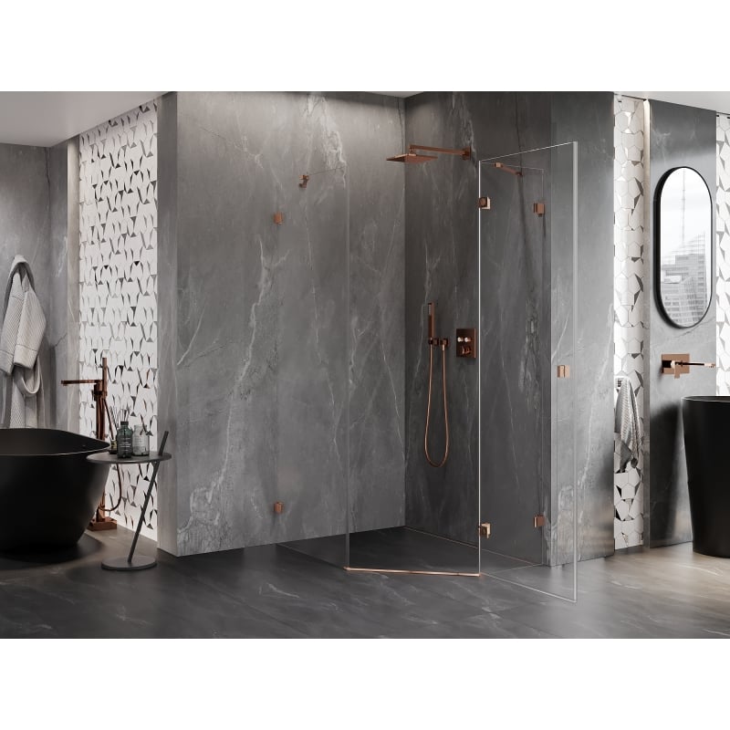 Mexen Lunar Fünfeck-Duschkabine rechts schwenkbar 80 x 90 cm, transparent, Roségold - 831-080P-090L-60-00-P