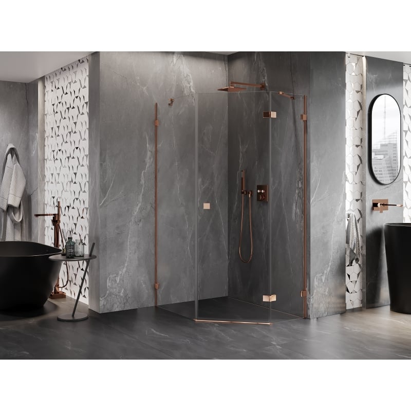 Mexen Lunar Fünfeck-Duschkabine rechts schwenkbar 80 x 90 cm, transparent, Roségold - 831-080P-090L-60-00-P