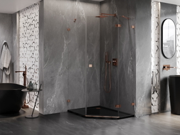 Mexen Lunar Fünfeck-Duschkabine, rechts schwenkbar 80 x 100 cm, transparent, Roségold - 831-080P-100L-60-00-P
