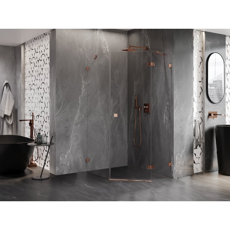 Mexen Lunar Fünfeck-Duschkabine, rechts schwenkbar 80 x 100 cm, transparent, Roségold - 831-080P-100L-60-00-P