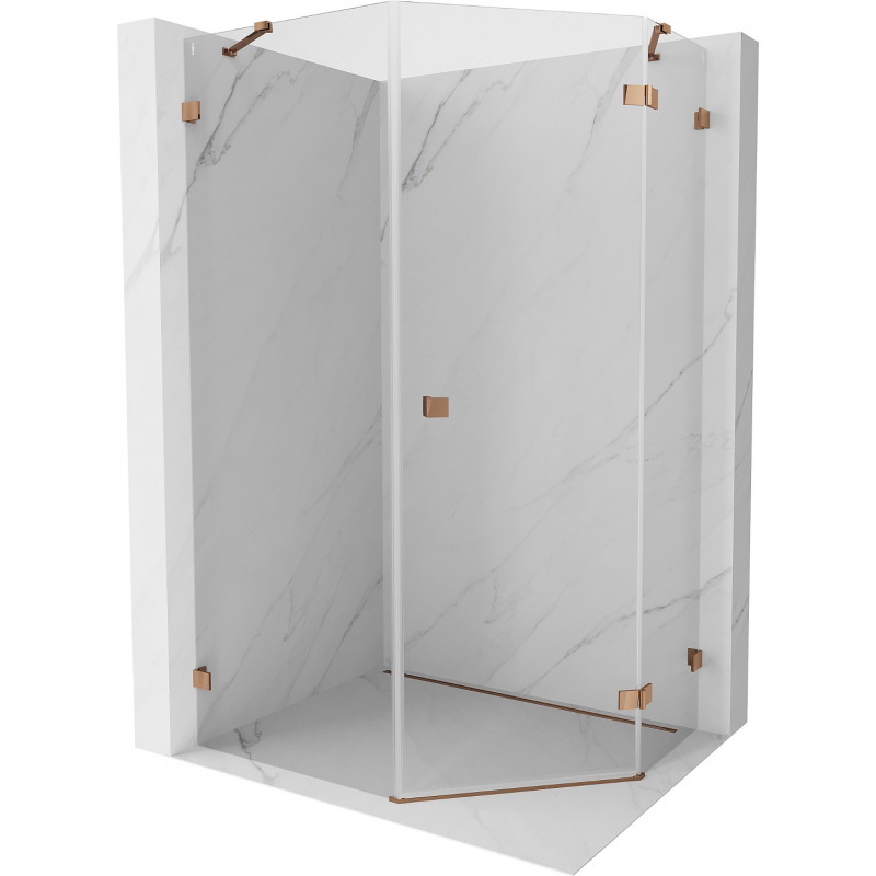 Mexen Lunar Fünfeck-Duschkabine, schwenkbar, rechts 90 x 100 cm, transparent, Roségold - 831-090P-100L-60-00-P