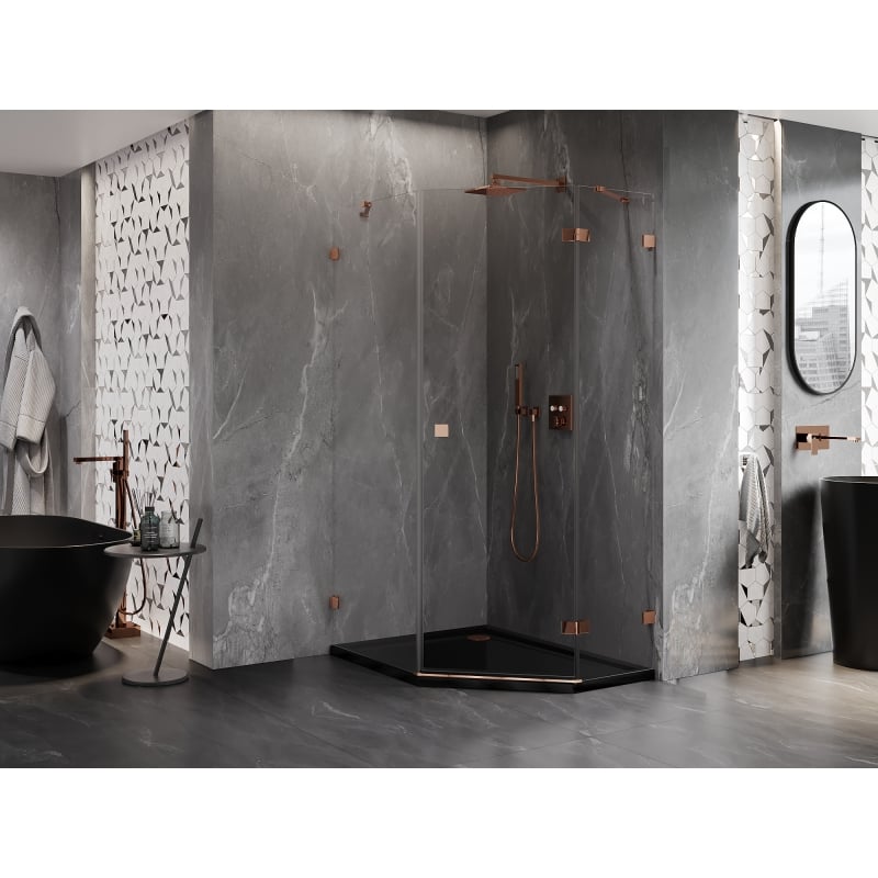 Mexen Lunar Fünfeck-Duschkabine, schwenkbar, rechts 90 x 100 cm, transparent, Roségold - 831-090P-100L-60-00-P